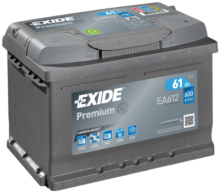 Аккумулятор автомобильный EXIDE EA612 61 Ач EXIDE Premium 12V 61Ah 600A 242x175x175 /-+/